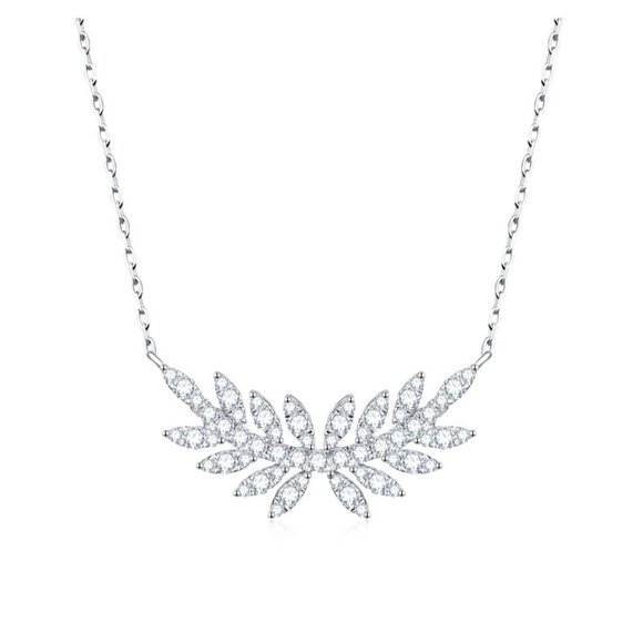NWT Women’s Silver CZ Micro Pave Leaf Motif Pendant Chain Necklace - Picture 3 of 10